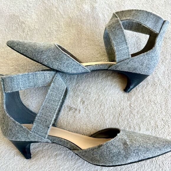 Nine West Zingy Pointy Toe D’Orsay Kitten Heel Grey Wool Pumps - Picture 8 of 11